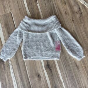 Fashion On Earth Womens Off Shoulder‎ Sweater Knit Long Sleeve Gray Small